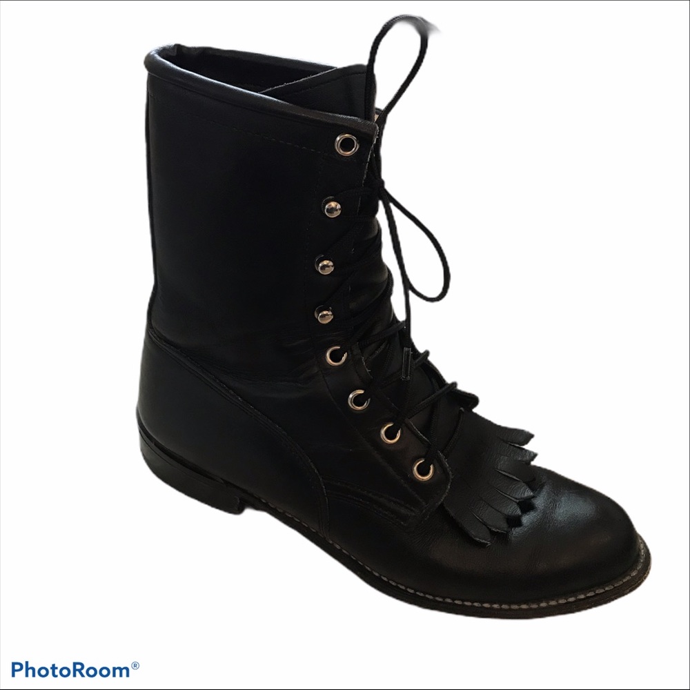 ROY COOPER Boots Kiltie Fringe Black Vintage Style